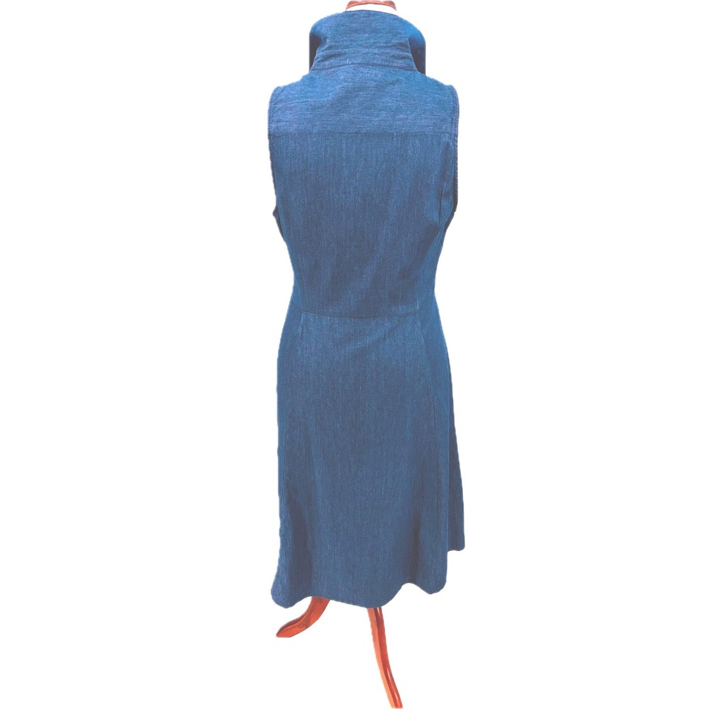 R & K Denim Look Sleeveless Dress Womens 14 Blue Self Tie Button Down Collared - Picture 3 of 9